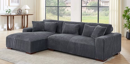 Dark grey corduroy L shape sofa