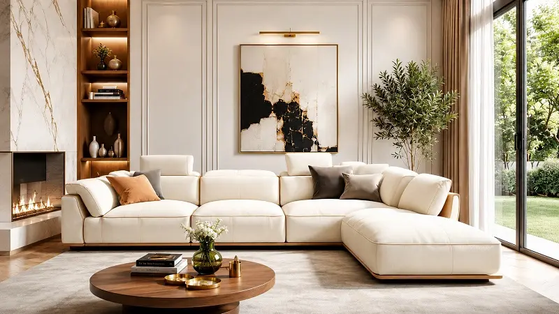Rearrangeable Modular Sofa pieces in a contemporary room