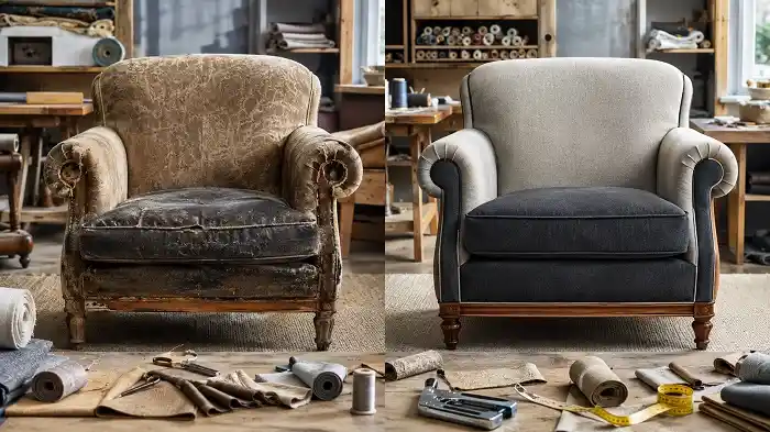 Before and after upholstery transformation
