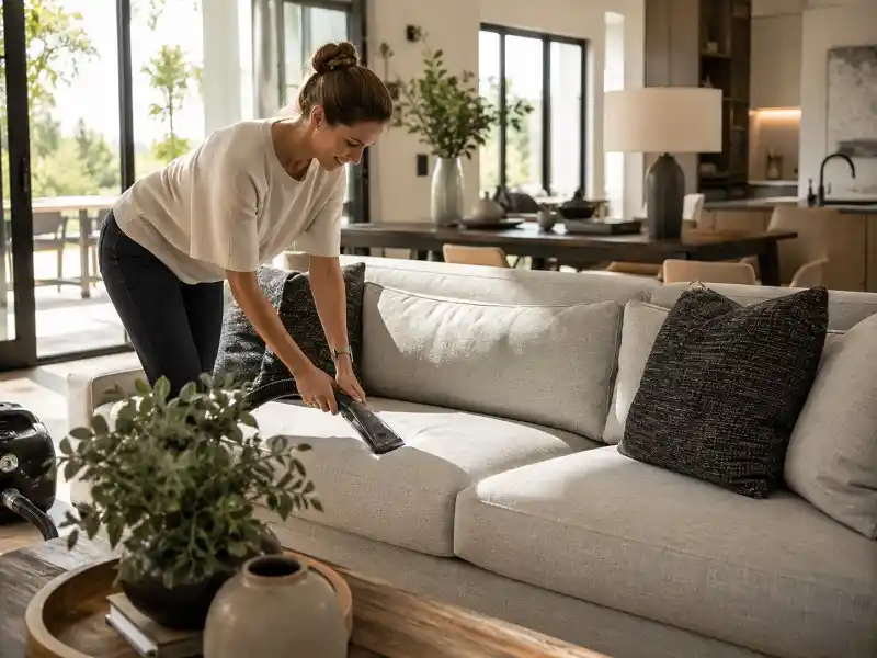 Cleaning with a smile in a cozy home