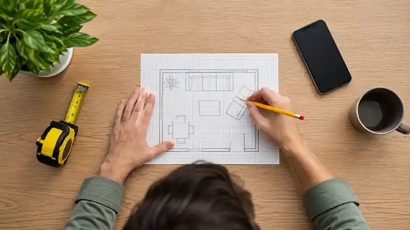 Drawing a room layout before measuring furniture