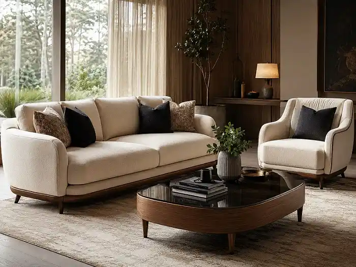 Elegant modern living room with neutral tones