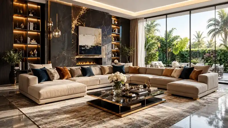 Luxury modern living room with sectional sofa