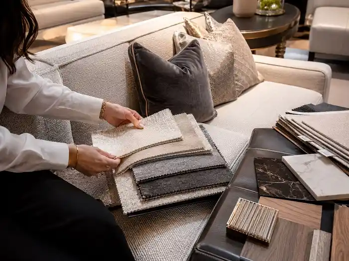 Modern luxury fabric selection in showroom