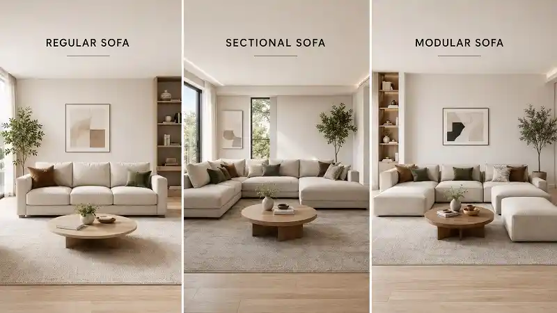 Modern sofa styles comparison triptych