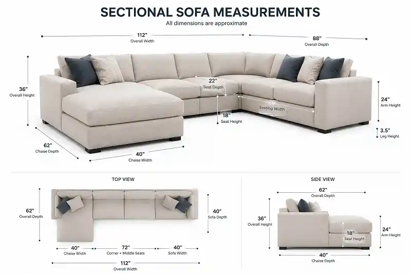 Sectional sofa dimensions infographic