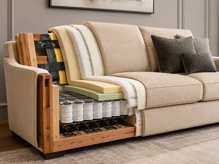 Sofa cutaway showcasing internal construction