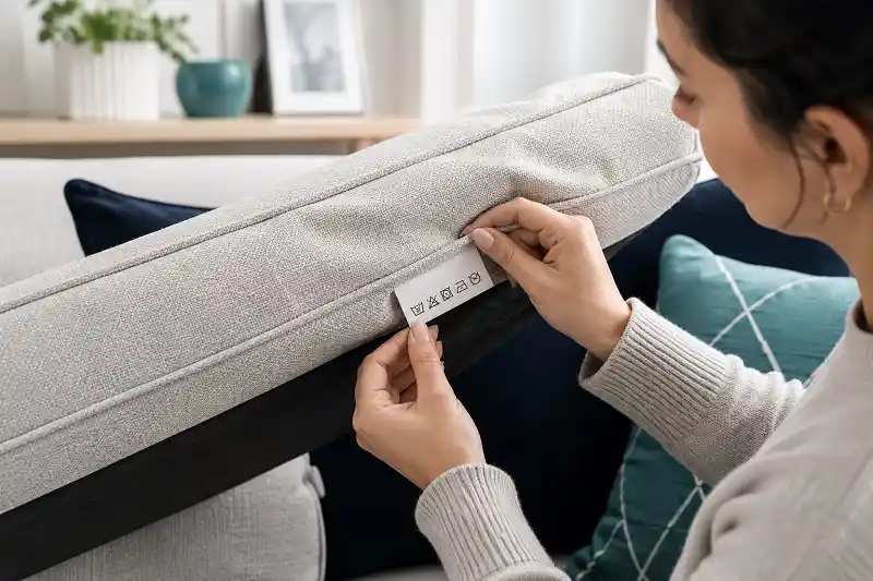 girl checking upholstery code