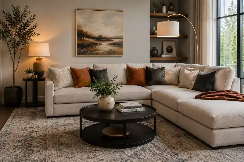 modern living room with section sofa