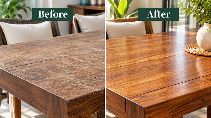 Before and after wood furniture cleaning