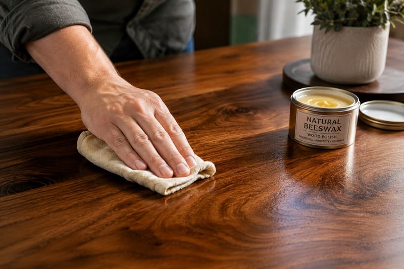 Polishing wooden furniture with beeswax