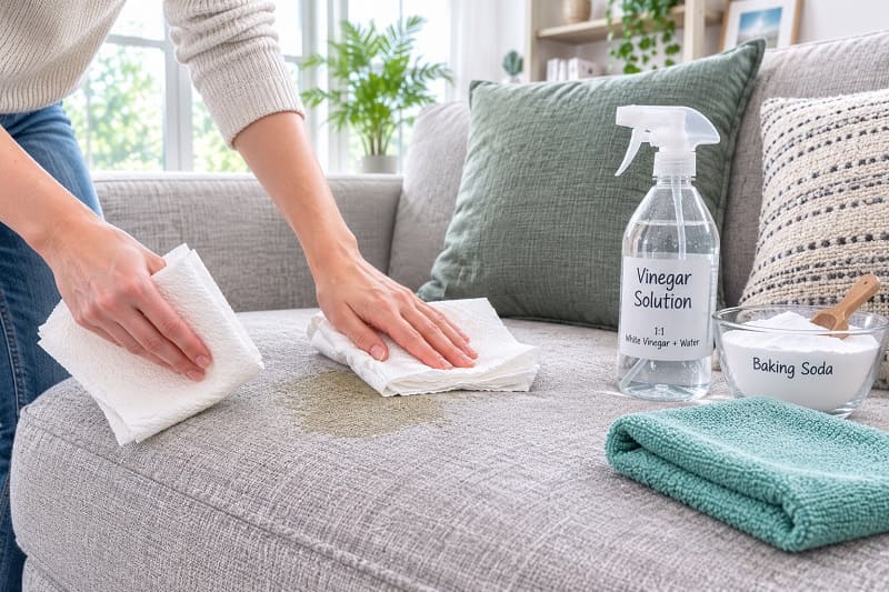 Blotting fresh urine from sofa