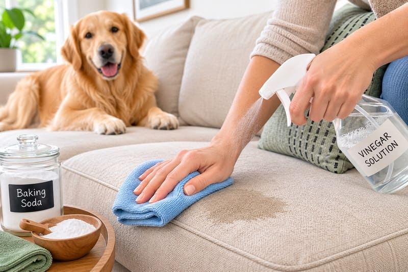 Cleaning fresh urine from sofa cushion