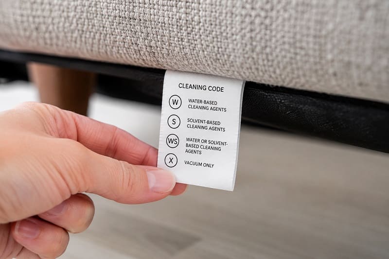 Sofa upholstery cleaning code label