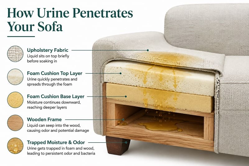 Urine soaking into sofa cushion foam