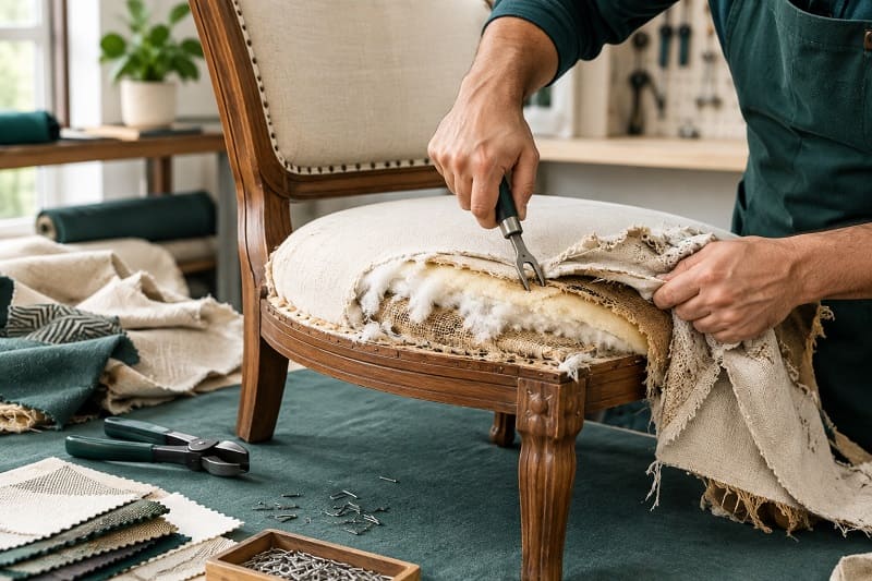 Removing old upholstery from a chair